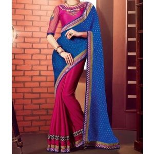 Georgette and chiffon two tone sari w/blouse